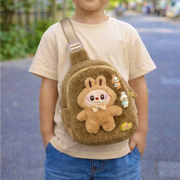 Brown Plush Bunny Mini Backpack Crossbody Bag - Picture 2 of 2
